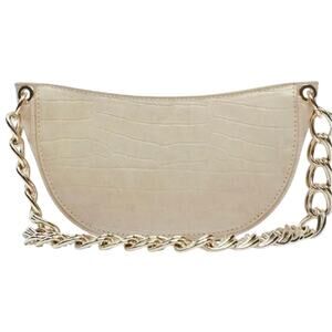 Zara Cream Croc Leather Shoulder Bag with Chunky Gold Chain Baguette Bag